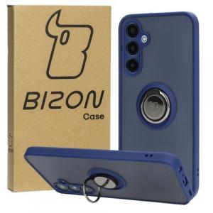 Etui z uchwytem na palec Bizon Case Hybrid Ring do Galaxy A25 5G, przydymione z granatową ramką