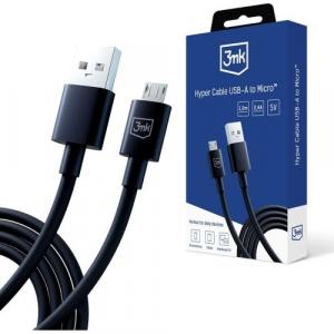 Kabel 3mk Hyper Cable USB-A do MicroUSB, 5V, 2,4A, 1.2m, czarny