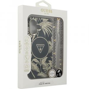 Etui Guess Palm Trees Triangle Pearl Strap MagSafe do iPhone 16, czarne