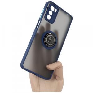 Etui z uchwytem na palec Bizon Case Hybrid Ring do Motorola Moto G42 , przydymione z granatową ramką