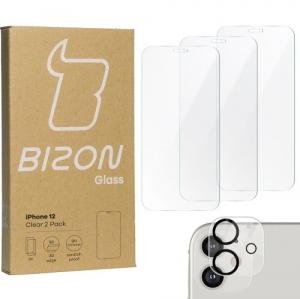 3x Szkło + szybka na aparat BIZON Clear 2 Pack do iPhone 12