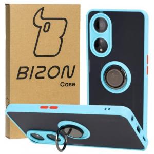 Etui z uchwytem na palec Bizon Case Hybrid Ring do Oppo A98 5G, przydymione z jasnoniebieską ramką