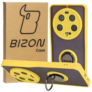 Etui z uchwytem na palec Bizon Case Hybrid Ring do Xiaomi 13 Ultra, przydymione z żółtą ramką