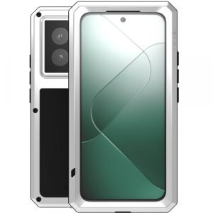 Etui pancerne + szkło LOVE MEI Powerful do Xiaomi 14, srebrne