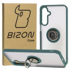 Etui z uchwytem na palec Bizon Case Hybrid Ring do Galaxy A16 4G/5G, przydymione z ciemnozieloną ramką