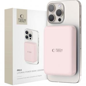 OUTLET: Powerbank z ładowaniem indukcyjnym 10000mAh 15W + kabel USB-C 0.5m, Tech-Protect PB11 Lifemag, różowy