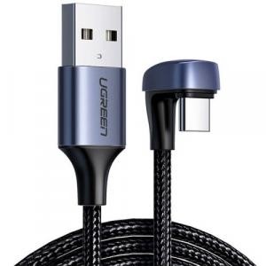 Kabel kątowy Ugreen USB-A / USB-C Quick Charge 3.0, 1 m, czarny