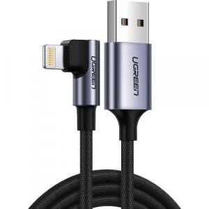 Kabel kątowy Ugreen USB-A / Lightning Quick Charge 3.0, MFI, 1m, szary