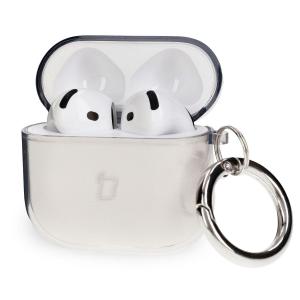 Elastyczne etui z karabińczykiem Bizon Case Headphone Clear do AirPods 4, przeźroczysto-czarne