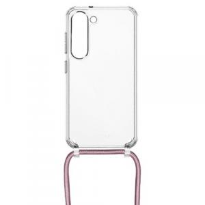 Etui FIXED Pure Neck do Galaxy S23, przezroczyste ze smyczą różową