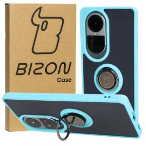 Etui z uchwytem na palec Bizon Case Hybrid Ring do Oppo Reno10 / 10 Pro, przydymione z jasnoniebieską ramką