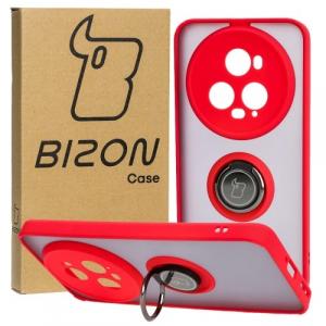 Etui z uchwytem na palec Bizon Case Hybrid Ring do Honor Magic5 Pro, przydymione z czerwoną ramką