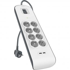Listwa antyprzepięciowa do 900J Schuko Belkin Connect BSV804VF2M-V2, 8x AC EU Schuko + 2x USB-A