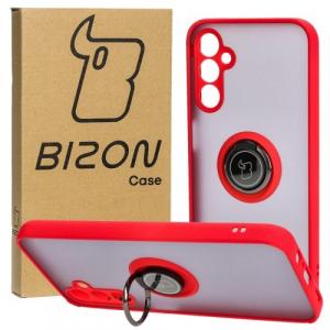 Etui z uchwytem na palec Bizon Case Hybrid Ring do Galaxy M14 5G, przydymione z czerwoną ramką