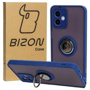 Etui z uchwytem na palec Bizon Case Hybrid Ring do Motorola Moto G14, przydymione z granatową ramką