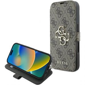 Etui zamykane z podstawką Guess 4G Metal Logo do iPhone 16, brązowe