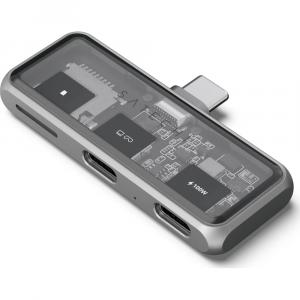 Adapter USB-C, Satechi Mobile XR Hub, 1x USB-C PD 100W / 1x USB-C DP 1.4 4K@60Hz / czytnik kart microSD, szary