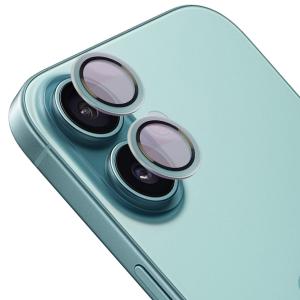Szkło hartowane na aparat Bizon Glass Snap Lens do iPhone 16/16 Plus, 1 zestaw, turkusowa ramka