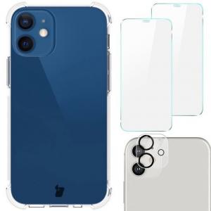 Etui + 2x szkło + obiektyw Bizon Case Clear Pack do iPhone 12 Mini, przezroczyste