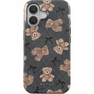 Etui Burga BFF Tough Magnetic do iPhone 16, szare z pluszowymi misiami