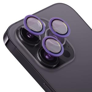 Szkło hartowane na aparat z aplikatorem Bizon Glass Snap Lens do iPhone 14 Pro/14 Pro Max, 1 zestaw, ciemnofioletowa ramka