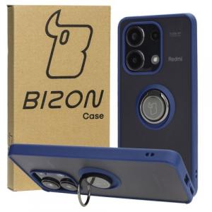 Etui z uchwytem na palec Bizon Case Hybrid Ring do Xiaomi Redmi Note 13 4G, przydymione z granatową ramką