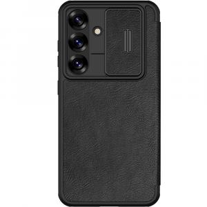 Etui z klapką i ochroną aparatu Nillkin Qin Pro do Galaxy S25, czarne