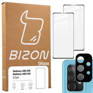 Szkło hartowane Bizon Glass Edge - 2 sztuki + ochrona na obiektyw, Galaxy A52s 5G, A52 4G/5G, czarne