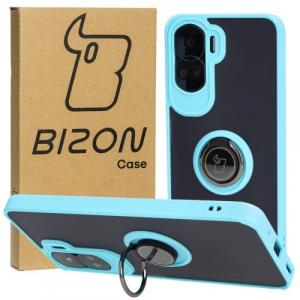 Etui z uchwytem na palec Bizon Case Hybrid Ring do Honor 90 Lite, przydymione z jasnoniebieską ramką