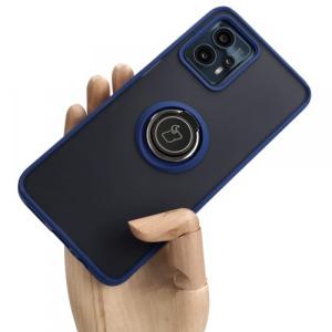 Etui z uchwytem na palec Bizon Case Hybrid Ring do Motorola Moto G13 / G23 / G53 5G, przydymione z granatową ramką