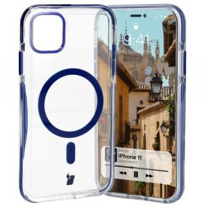 Etui z pierścieniem magnetycznym Bizon Case Marco do iPhone 11, przezroczyste z niebieską ramką