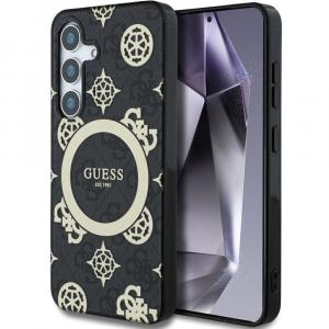 Etui Guess 4G Electroplated Peony MagSafe do Galaxy S25, czarne