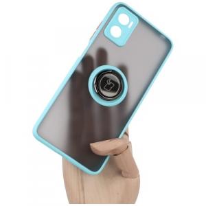 Etui z uchwytem na palec Bizon Case Hybrid Ring do Motorola Moto E22 / E22i, przydymione z jasnoniebieską ramką