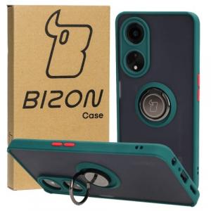 Etui z uchwytem na palec Bizon Case Hybrid Ring do Oppo A98 5G, przydymione z ciemnozieloną ramką