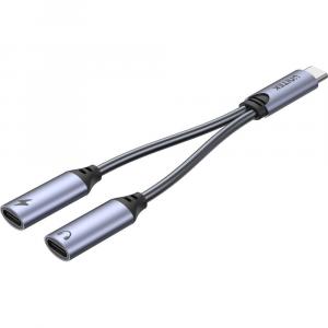 OUTLET: Adapter Unitek Splitter USB-C na port 1x USB-C audio / 1x USB-C PD 18W, czarno-szary