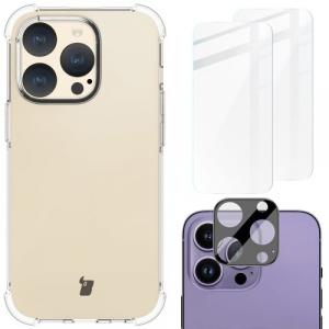 Etui + 2x szkło + obiektyw Bizon Case Clear Pack do Apple iPhone 15 Pro, przezroczyste