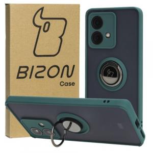 Etui z uchwytem na palec Bizon Case Hybrid Ring do Motorola Edge 40 Neo, przydymione z ciemnozieloną ramką