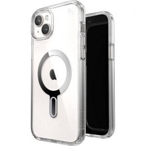 OUTLET: Etui Speck Presidio ClickLock Perfect-Clear MagSafe do iPhone 15 Plus / 14 Plus, przezroczysto-chromowo-srebrne