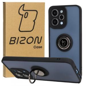 Etui z uchwytem na palec Bizon Case Hybrid Ring do Xiaomi Redmi 12, przydymione z czarną ramką