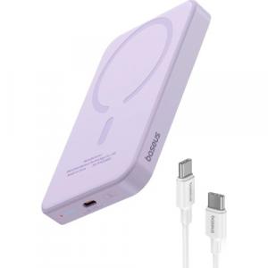 Magnetyczny Powerbank indukcyjny Baseus Magnetic Mini MagSafe z Qi, QC 3.0, PD 3.0, USB-C, 5000mAh 20W + kabel, fioletowy