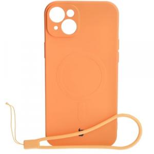 Etui silikonowe z pierścieniem magnetycznym Bizon Case Silicone Magnetic do iPhone 15 Plus, marchewkowe