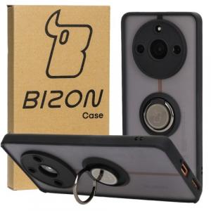 Etui z uchwytem na palec Bizon Case Hybrid Ring do Realme 11 Pro / 11 Pro+, przydymione z czarną ramką