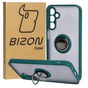 Etui z uchwytem na palec Bizon Case Hybrid Ring do Galaxy A15 5G/4G, przydymione z ciemnozieloną ramką