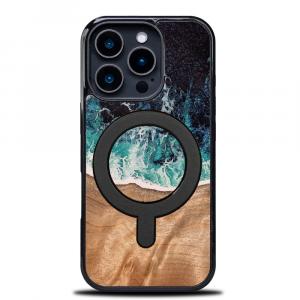 Drewniane etui do iPhone 16 Pro, Bewood Unique Dream Island do MagSafe, niebiesko-brązowe