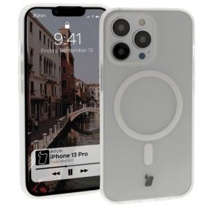 Etui z pierścieniem magnetycznym Bizon Case MatteO do iPhone 13 Pro, półprzezroczyste z przezroczystą ramką