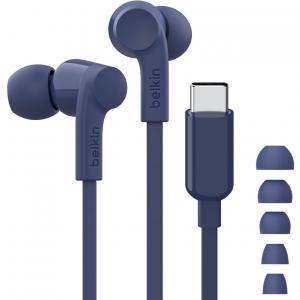 Słuchawki douszne przewodowe z mikrofonem Belkin SoundForm USB-C Wired AVL, granatowe
