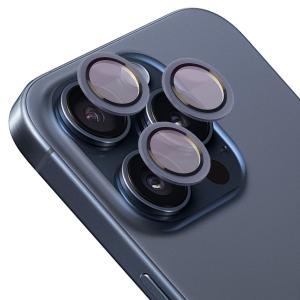 Szkło hartowane na aparat z aplikatorem Bizon Glass Snap Lens do iPhone 15 Pro/15 Pro Max, 1 zestaw, niebieska ramka