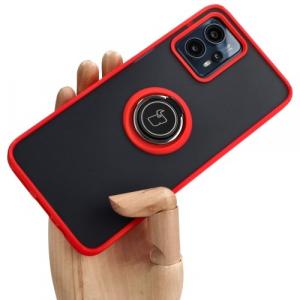 Etui z uchwytem na palec Bizon Case Hybrid Ring do Motorola Moto G13 / G23 / G53 5G, przydymione z czerwoną ramką