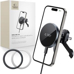 Uchwyt samochodowy z ładowaniem indukcyjnym do kratki nawiewu do MagSafe Tech-Protect MM15W-V5, 15W, czarny