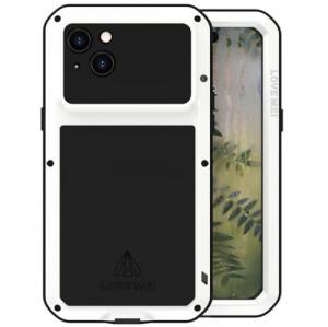 Etui pancerne + szkło LOVE MEI Powerful do iPhone 15 Plus, białe